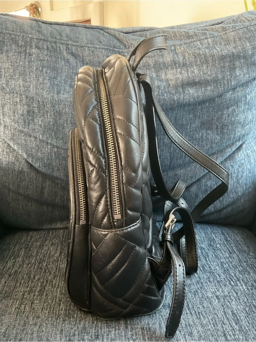 Michael Kors Abbey Black Quilted Leather Backpack - silver hardware